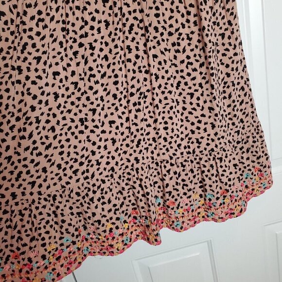 Savanna Jane Peasant Dress Women Small Pink Embroidered Leopard Print Bohemian - Picture 7 of 10